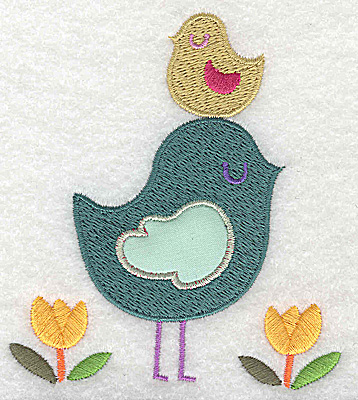 Embroidery Design: Bird with applique with smaller bird on head large 3.49w X 3.89h