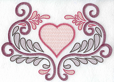 Embroidery Design: Heart and swirls large 10.01w X 7.06h