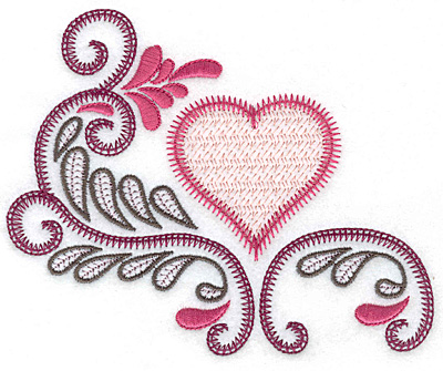 Embroidery Design: Heart and swirls A 5.72w X 4.71h