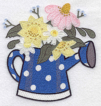 Embroidery Design: Watering can with flowers large 4.65w X 4.87h