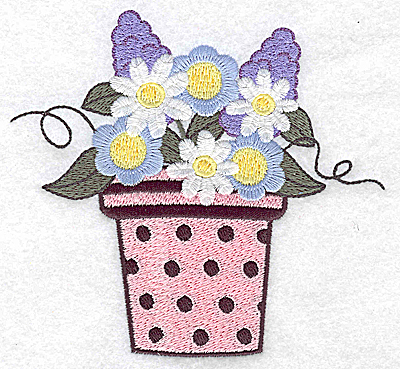 Embroidery Design: Flower pot daisies and hyacinth large 4.90w X 4.54h