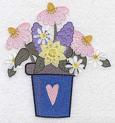 Embroidery Design: Flower pot with heart and flowers large 4.51w X 4.91h