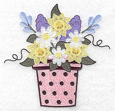 Embroidery Design: Flower pot with dots and flowers large  4.91w X 4.80h