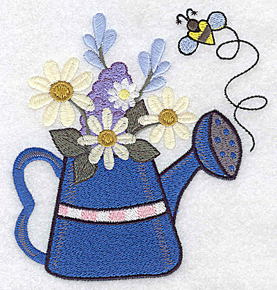 Embroidery Design: Watering can with stripes and flowers large 4.69w X 4.96h