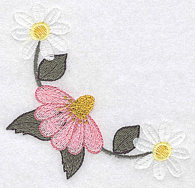 Embroidery Design: Daisy and echinacea corner large 3.86w X 3.70h