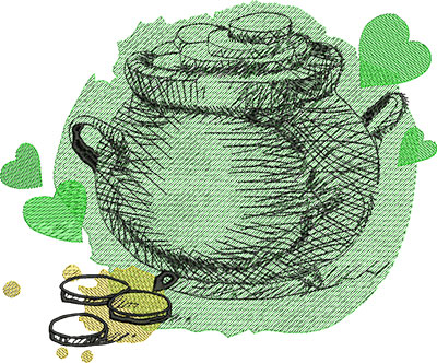 Embroidery Design: St Patricks Pot of Gold 9.45w X 7.81h