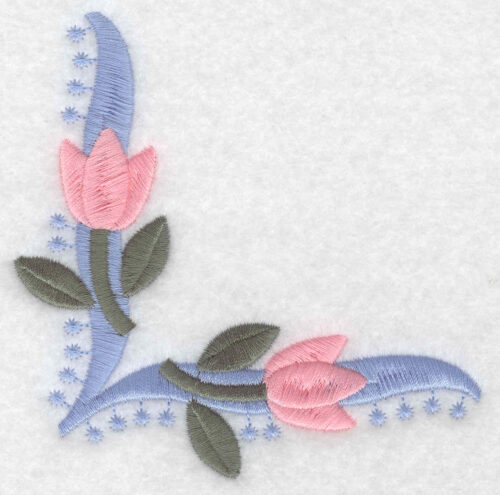 Embroidery Design: Floral tulip corner large4.04inH x 4.03inW
