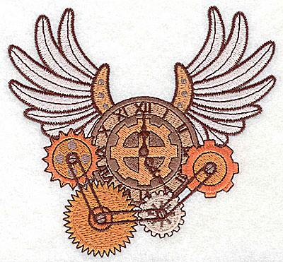 Embroidery Design: Steampunk clock with wings large 4.97w X 4.63h