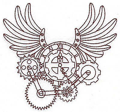 Embroidery Design: Steampunk clock with wings single colour 5.27w X 4.95h