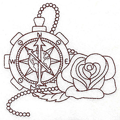 Embroidery Design: Steampunk compass and rose single colour 4.91w X 4.98h
