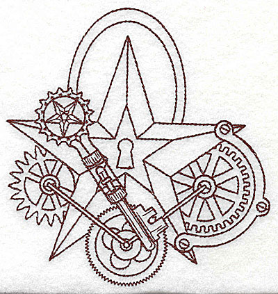 Embroidery Design: Steampunk star with gears single colour 4.74w X 4.98h