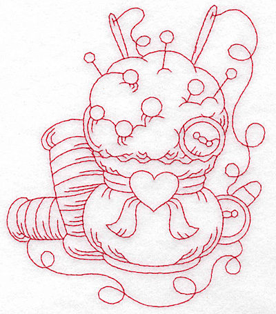 Embroidery Design: Pin cushion and thread redwork large 4.75w X 5.64h