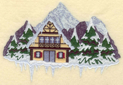 Embroidery Design: Chalet mountains evergreens applique6.97w X 4.89h