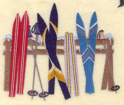 Embroidery Design: Skis and poles on fence6.13w X 4.99h