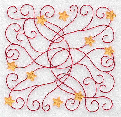 Embroidery Design: Swirls and stars rectangle small 3.88w X 3.81h