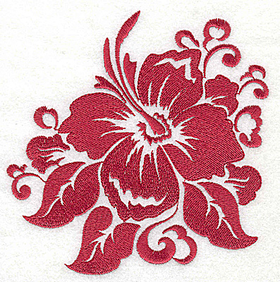 Embroidery Design: Stencil Flower A Hibiscus with leaves large 4.86w X 4.94h