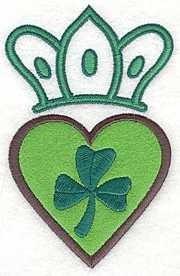 Embroidery Design: Crown heart applique and shamrock large 3.11w X 4.88h