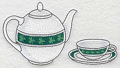 Embroidery Design: Irish teapot cup and saucer large 4.97w X 2.75h