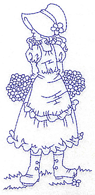 Embroidery Design: Girl in Sunbonnet with two bouquets large 2.92w X 5.97h