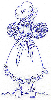 Embroidery Design: Girl holding two bouquets large 2.91w X 5.91h