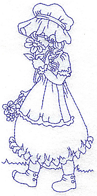Embroidery Design: Girl smelling flowers large 3.04w X 5.94h