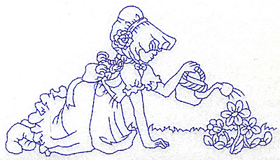 Embroidery Design: Girl watering flowers large 5.97w X 3.33h