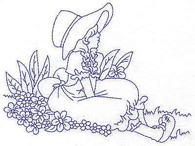 Embroidery Design: Girl sitting on ground amid flowers large 5.96w X 4.44h