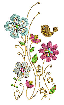 Embroidery Design: Floral with bird 3.65w X 6.50h
