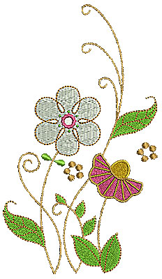 Embroidery Design: Summer flowers with swirls 1 3.94w X 6.91h
