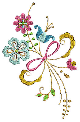 Embroidery Design: Summer flowers with swirls 2 4.17w X 6.50h