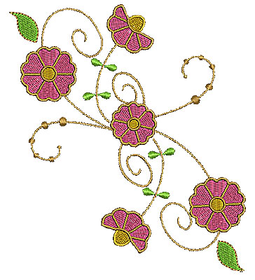 Embroidery Design: Summer flowers with swirls 3 5.00w X 5.64h
