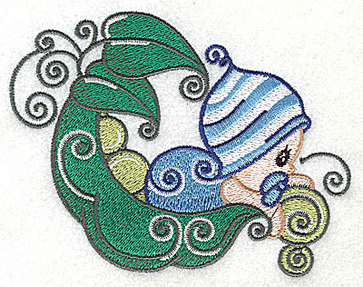 Embroidery Design: Baby leaning over pea pod large 4.97w X 3.74h