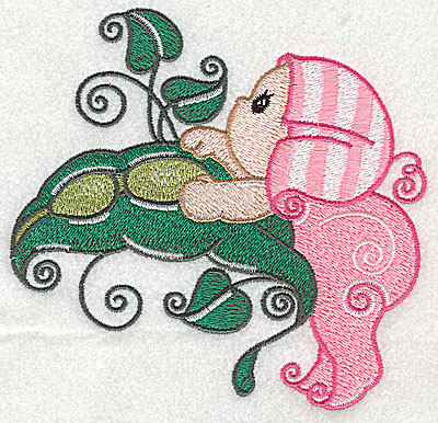 Embroidery Design: Baby hanging off pea pod large 4.94w X 4.74h