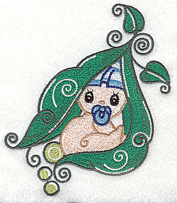 Embroidery Design: Baby snuggling in pea pod large 4.13w X 4.95h