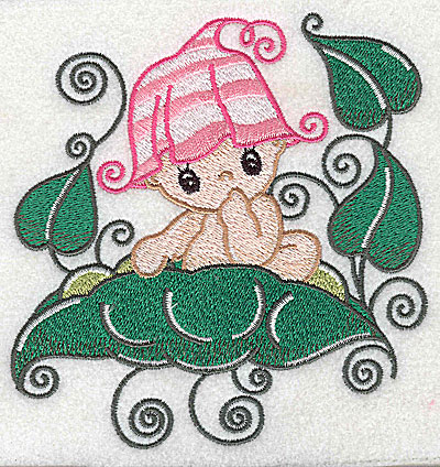 Embroidery Design: Baby sitting on pea pod large 4.77w X 4.96h