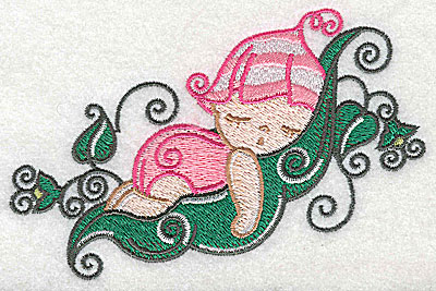 Embroidery Design: Baby snoozing on pea pod large 4.97w X 3.22h