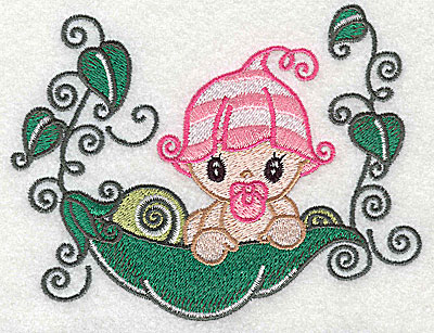 Embroidery Design: Baby on pea pod large 4.97w X 3.87h