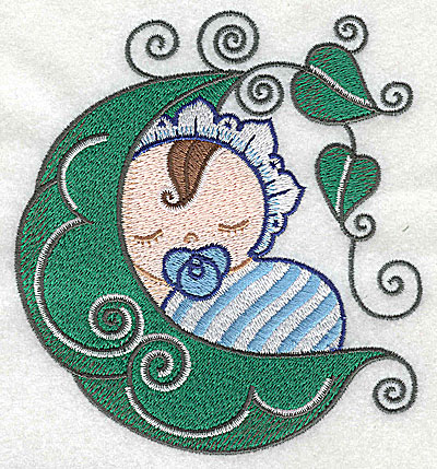 Embroidery Design: Baby asleep in pea pod large 4.50w X 4.91h