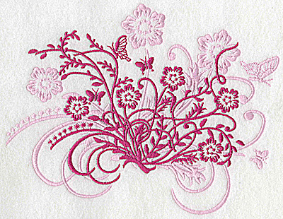Embroidery Design: Butterfly and flower swirl large 8.41w X 6.52h
