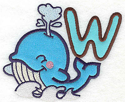 Embroidery Design: W whale large double applique 4.96w X 4.15h