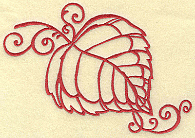 Embroidery Design: Leaf with swirls large 7.00w X 4.89h