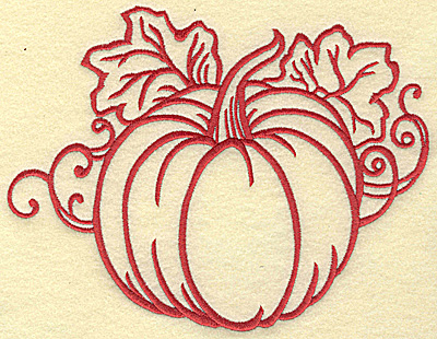 Embroidery Design: Pumpkin with leaves large 7.44w X 5.74h