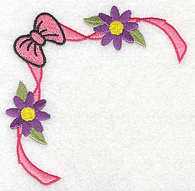 Embroidery Design: Bow ribbon and flowers corner 3.81w X 3.81h
