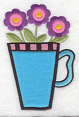 Embroidery Design: Three flowers in a mug double applique 3.28w X 4.95h