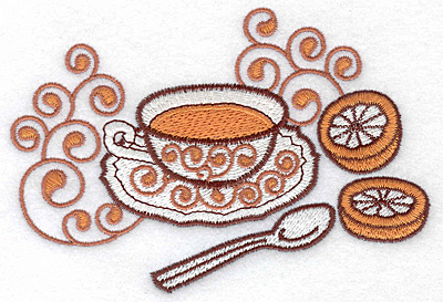 Embroidery Design: Tea with lemon large 4.99w X 3.39h