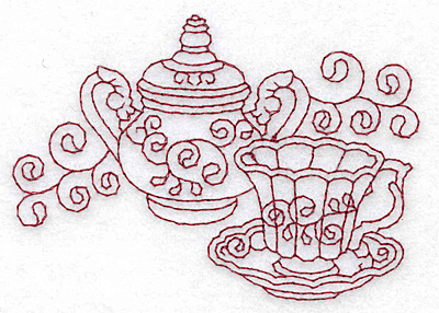 Embroidery Design: Teacup and sugar bowl redwork 3.87w X 2.71h