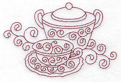 Embroidery Design: Sugar bowl and teacup redwork 3.86w X 2.55h