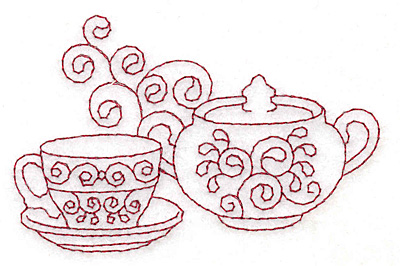 Embroidery Design: Teacup and sugar bowl redwork 3.85w X 2.49h