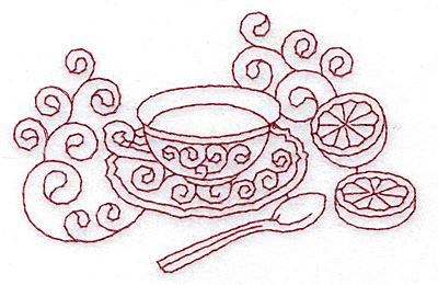 Embroidery Design: Tea with lemon redwork 3.79w X 2.45h