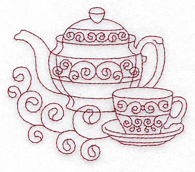 Embroidery Design: Teapot and teacup redwork 3.88w X 3.37h